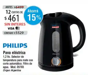 Authogar Philips Pava eléctrica 1,2 lts. Selector de temperatura para mate con corte automático. Filtro de agua. 05765 oferta