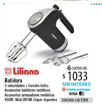 Authogar Liliana Batidora 5 velocidades + función turbo Accesorios batidores metálicos. Accesorios amasadores metálicos 450W. 09788 oferta