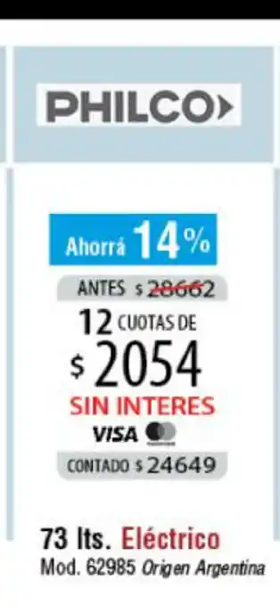 Authogar Philco Eléctrico 73 lts. oferta