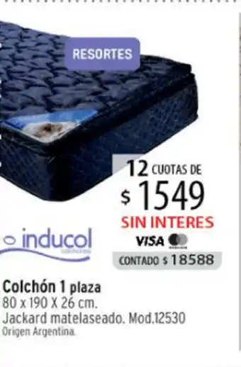 Authogar Inducol Colchón 1 plaza 80 x 190 x 26 cm oferta