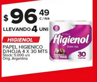 Carrefour Maxi Higienol Papel Higienico D/Hoja 4 x 30 mts oferta