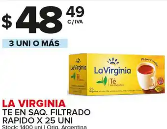 Carrefour Maxi La Virginia Te En Saq. Filtrado Rapido x 25 uni oferta