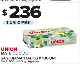 Carrefour Maxi Union Mate Cocido Saq. Diamantados x 100 uni oferta
