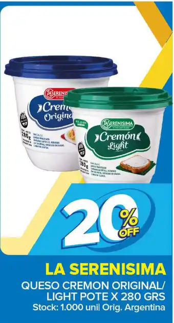 Carrefour Maxi La Serenisima Cremon Queso Original/ Light Pote x280 grs oferta