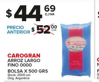 Carrefour Maxi Carogran Arroz Largo Fino 0000 Bolsa x 500grs oferta