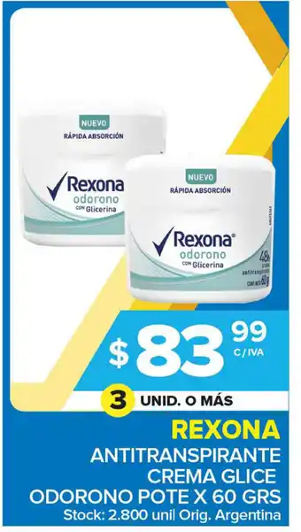 Carrefour Maxi Rexona Antitranspirante Crema Glice Odorono Pote x60 grs oferta