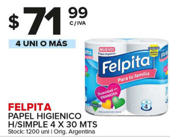 Carrefour Maxi Felpita Papel Higienico H/Simple 4 x 30 mts oferta