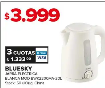 Carrefour Maxi Bluesky Jarra Electrica Blanca Mod BWK2200MA-20L oferta