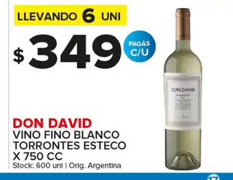 Carrefour Maxi Don David Vino Fino Blanco Torrontes Esteco x 750 cc oferta