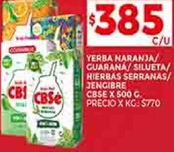 Supermercados DIA Yerba Naranja/Guaraná/ Silueta/Hierbas Serranas Jengibre CBSE 500g oferta