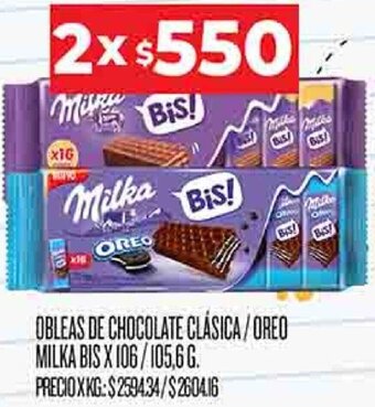 Supermercados DIA Obleas de Chocolate Clásica/Oreo Milka BIS 2x105,6g oferta