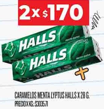 Supermercados DIA Caramelos Menta Lyptus Halls 2x28g oferta