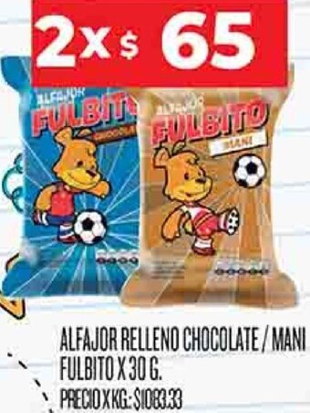 Supermercados DIA Alfajor Relleno Chocolate/Mani Fulbito 2x30g oferta