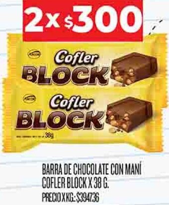 Supermercados DIA Barra de Chocolate con Maní Cofler Block 2x38g oferta