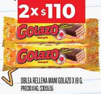 Supermercados DIA Oblea Rellena Mani Golazo 2x18g oferta