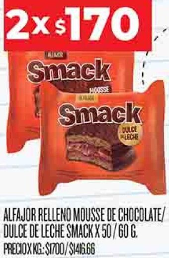 Supermercados DIA Alfajor Relleno Mousse de Chocolate/ Dulce de Leche Smack 2x50/60g oferta