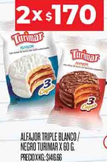 Supermercados DIA Alfajor Triple Blanco/Negro Turimar 2x60g oferta