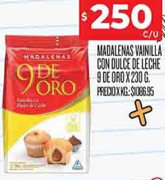 Supermercados DIA Madalenas Vainilla con DUlce de Leche 9 de Oro 230g oferta