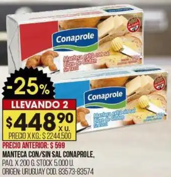 Coto Manteca con/sin Sal Conaprole 200g oferta