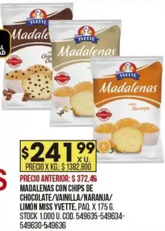 Coto Madalenas con Chips de Chocolate/Vainilla/Naranja/Limón Miss Yvette 175g oferta