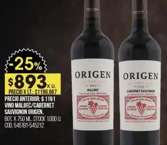 Coto Vino Malbec/Cabernet Sauvignon Origen 750ml oferta
