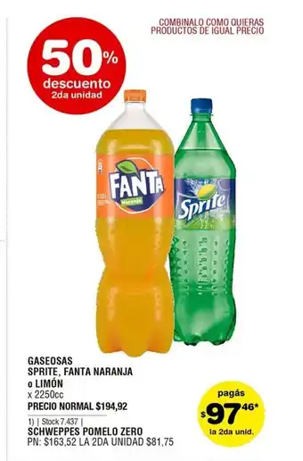 Atomo Conviene Sprite, Fanta Gaseosas naranja o Limón x2250cc oferta