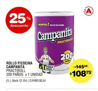 Atomo Conviene Campanita Rollo P/Cocina 200 paños x 1unidad oferta