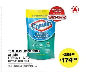 Atomo Conviene Ayudín Toallitas Limpiadoras Fresca o Limón Dp x35 unidades oferta