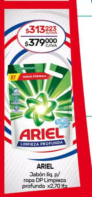 Nini Mayorista Ariel Jabón líquido p/ropa DP Limpieza profunda x2,70lts oferta