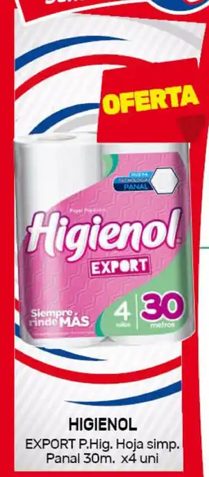 Nini Mayorista Higienol Export Papel higienico Hoja simp. 30mts x 4 un oferta