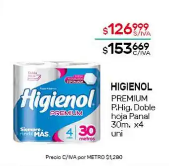 Nini Mayorista Higienol Premium Pap. Hig. Doble hoja Panal 4 uni x30m. oferta