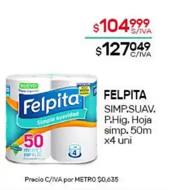 Nini Mayorista Felpita Simp.Suav.P.Hig. Hoja simp. 50m x4 uni oferta