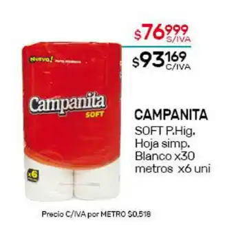 Nini Mayorista Campanita Soft P.Hig. Hoja simp. Blanco x30 metros x6 uni oferta