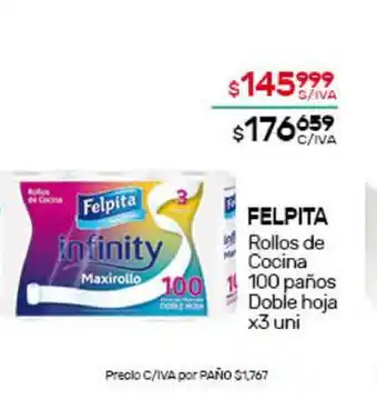 Nini Mayorista Felpita Rollo De Cocina 100 paños Doble hoja x3 uni oferta