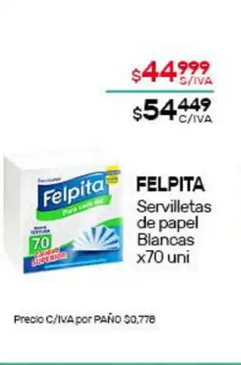 Nini Mayorista Felpita Servilletas de papel Blancas x70 uni oferta