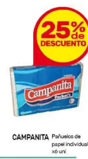 Nini Mayorista 25% de descuento Campanita Pañuelos de papel individual x6 uni oferta
