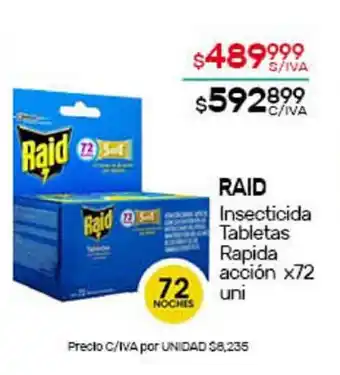 Nini Mayorista Raid Insecticida Tabletas Rapida acción x72 uni oferta