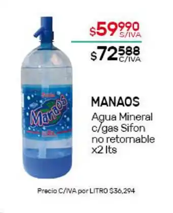 Nini Mayorista Manaos Agua Mineral c/gas Sifon no retornable x2 lts oferta
