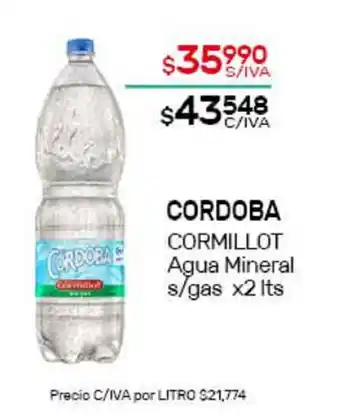 Cordoba Cormillot Agua Mineral s/gas x2 lts