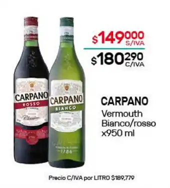 Nini Mayorista Carpano Vermouth Bianco/rosso x950ml oferta