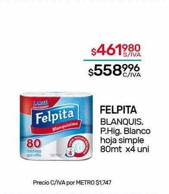 Nini Mayorista Felpita blanquis. p. hig. blanco hoja simple oferta