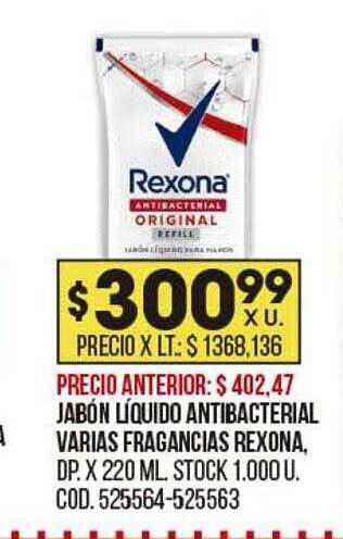 Coto Jabón líquido antibacterial varias fragancias rexona oferta