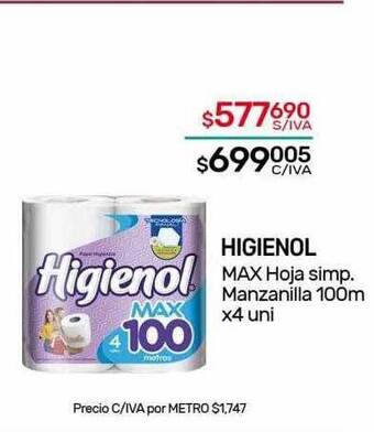 Nini Mayorista Higienol max hoja simp. manzanilla 100m oferta