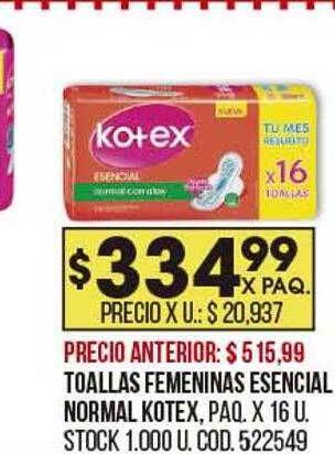 Coto Toallas femeninas esencial normal kotex oferta