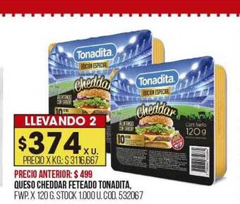 Coto Queso cheddar feteado tonadita oferta