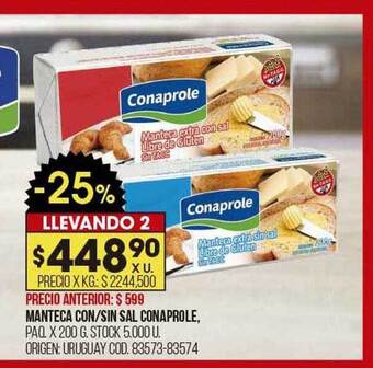Coto Manteca con sin sal conaprole oferta