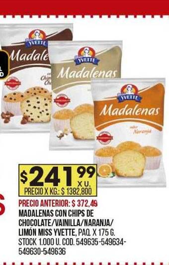 Coto Madalenas con chips de chocolate vainilla naranja limón miss yvette oferta