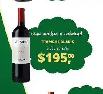 Supermercados A Granel Trapiche Alaris Vino malbec o cabernet x 750cc oferta