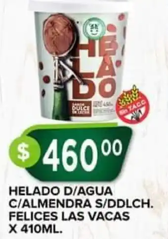 Supermercados Mayor Helado D/Agua C/Alemendra S/Ddlch. Felices Las Vacas x 410 ml oferta
