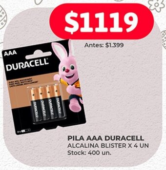 Supermercados Tadicor Pila AAA DURACELL Alcalina Blister x 4 un oferta